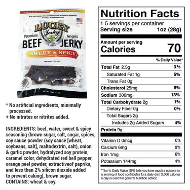 Sweet and Spicy Beef Jerky | 1.5 oz. Bag | Delicious Symphony Of Teriyaki & Red Pepper Flakes | High Protein Snack | Expertly Cooked, Trimmed, & Seasoned | Single Sourced Cattle | All Natural Jerky | Big, Bold Flavor | 6 Pack | Shipping Included